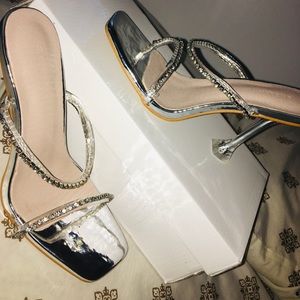 Rhinestone Decor Stiletto Heeled Mules